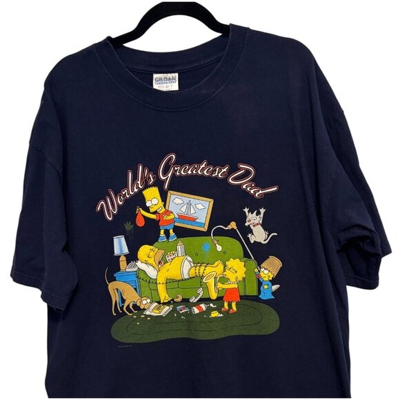 The Simpsons XL Worlds Greatest Dad Graphic T-Shirt Navy Gildan Cotton Mens - Picture 4 of 12